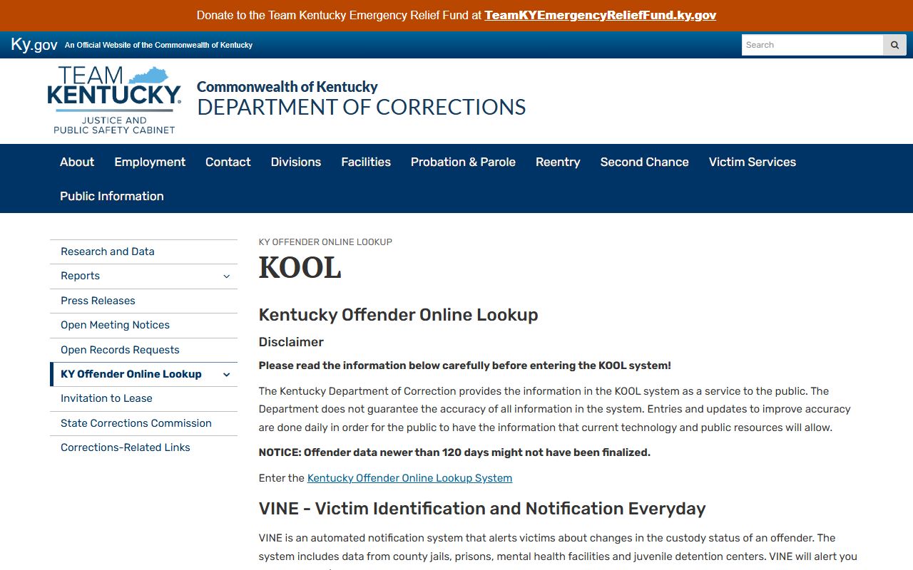 Elliott County arrest records and court charges Kentucky DOC KOOL information