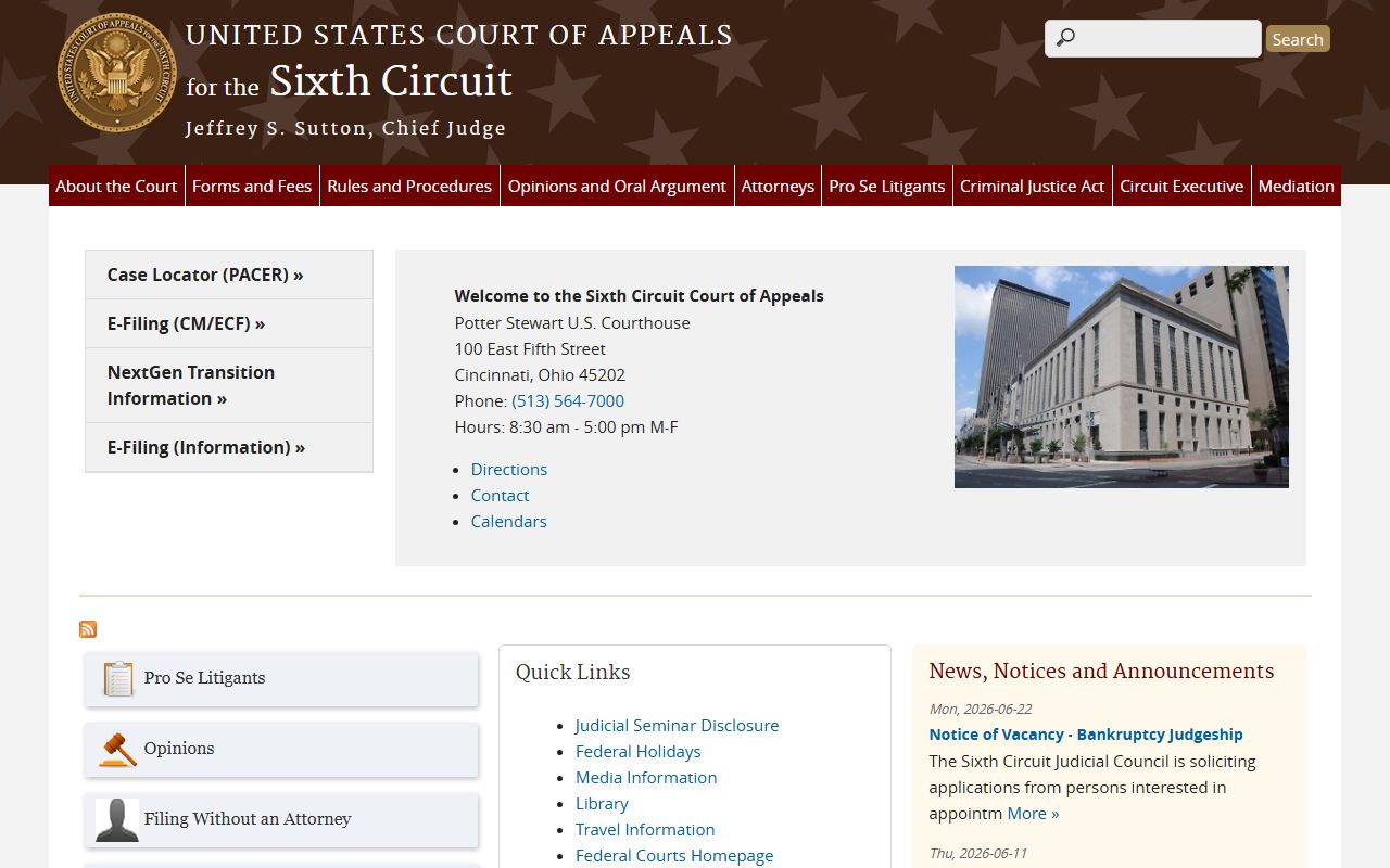 Elliott County court dockets Sixth Circuit federal appellate court website