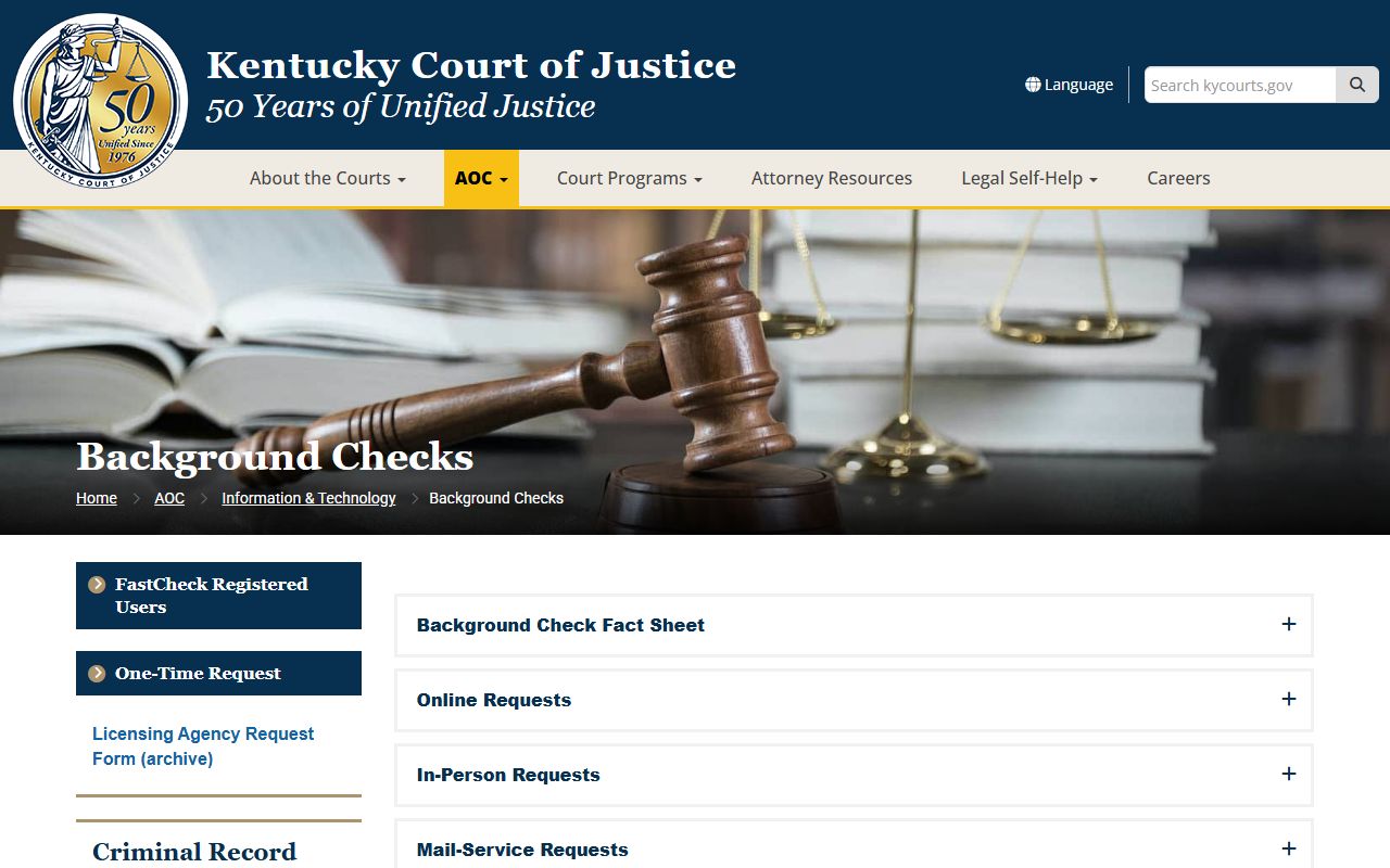 Elliott County court records Kentucky AOC background checks FastCheck page
