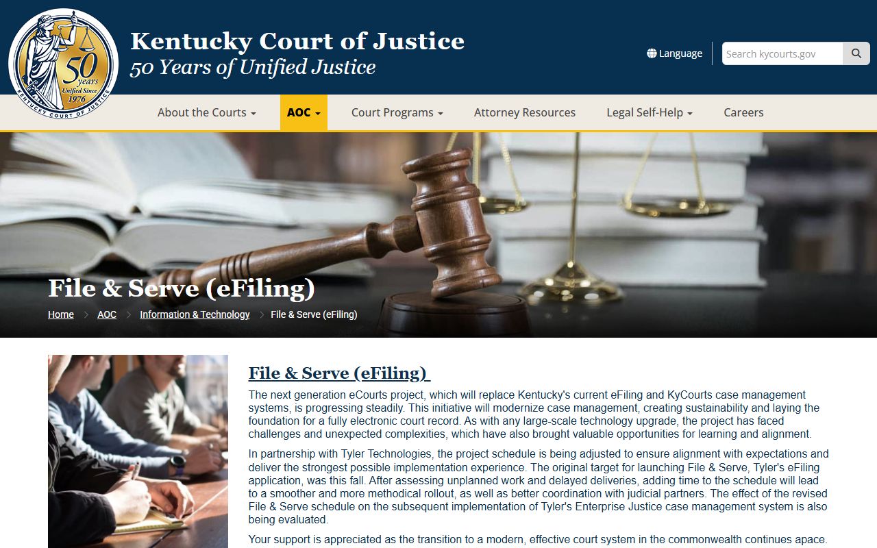 Elliott County court records Kentucky Court of Justice eFiling page