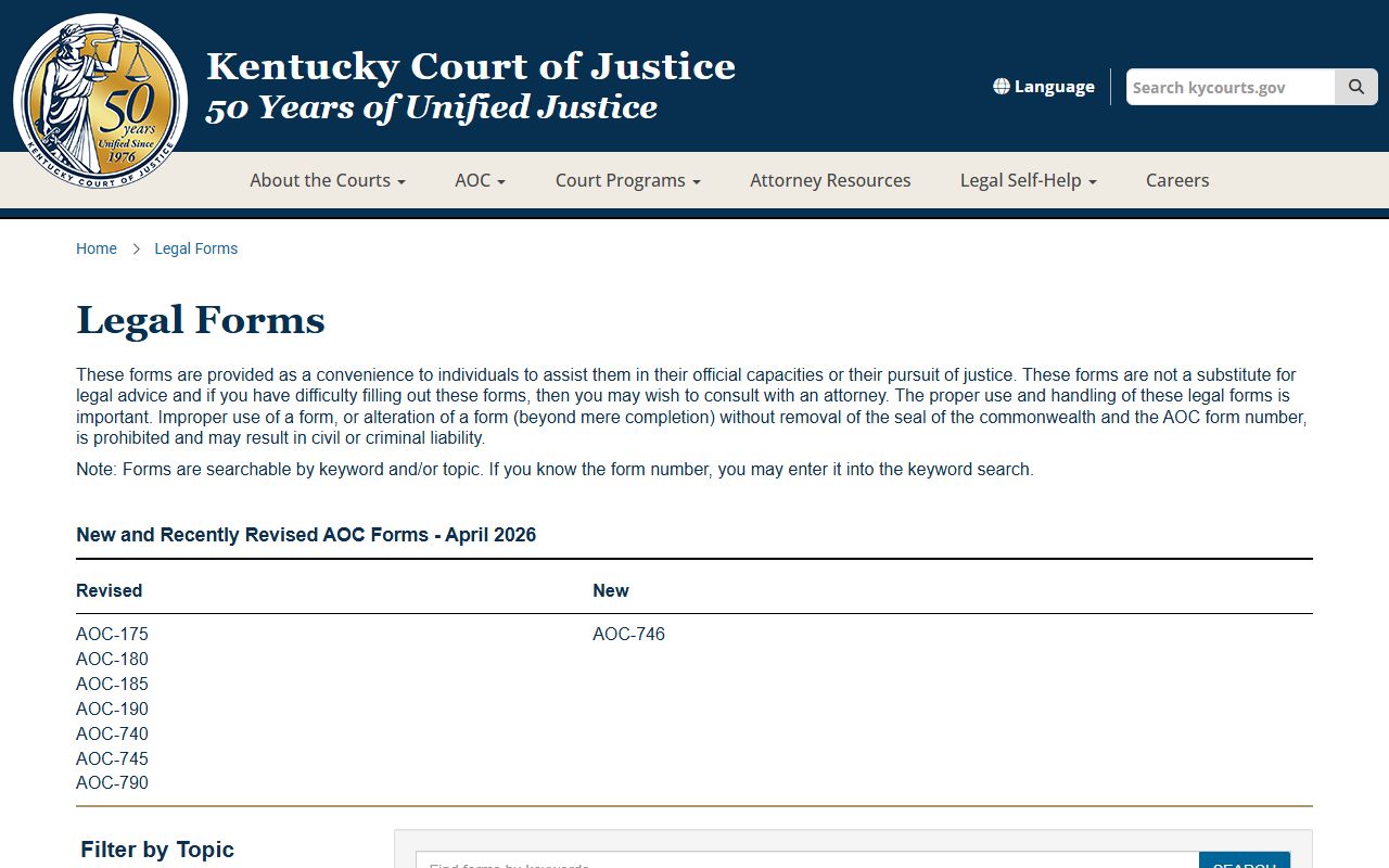 Elliott County court records Kentucky Court of Justice legal forms page