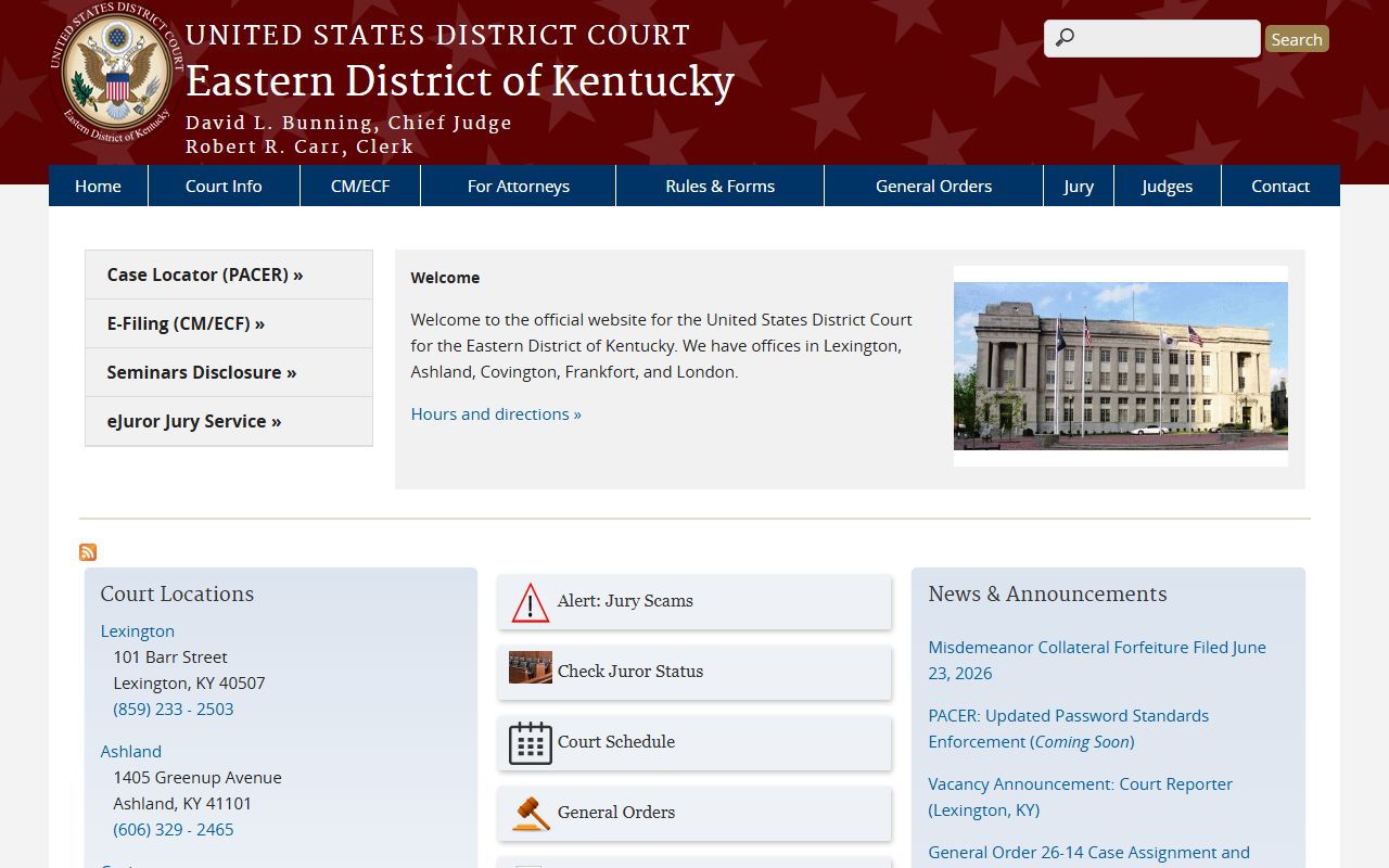 Elliott County criminal court records Eastern District of Kentucky federal court