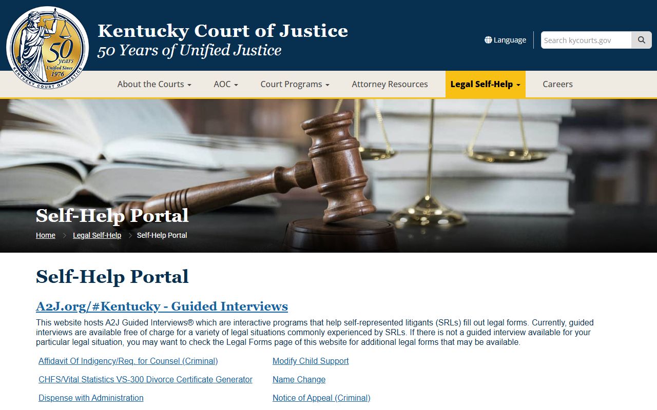 Elliott County marriage and divorce records Kentucky Court of Justice self-help portal
