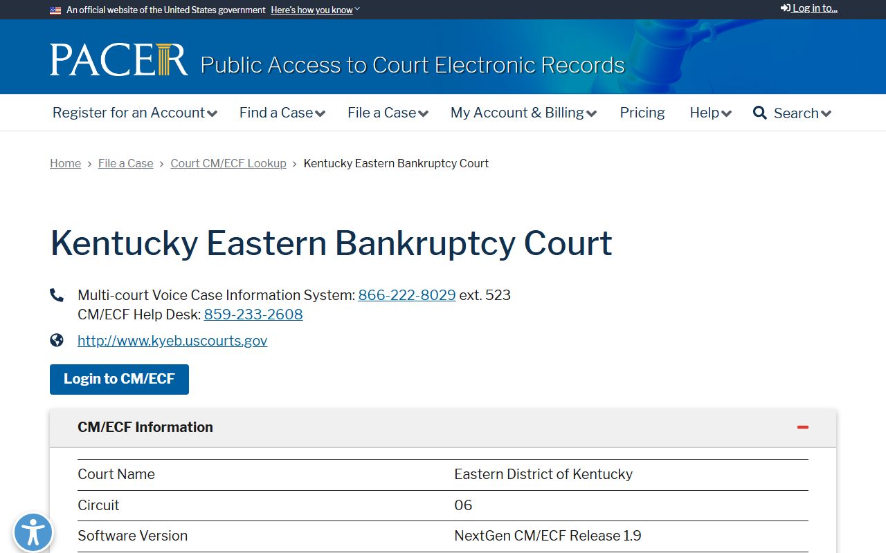 Elliott County probate records PACER Kentucky Eastern Bankruptcy Court lookup