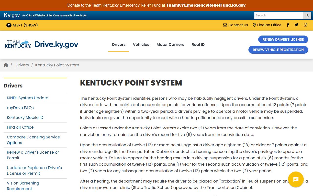 Elliott County traffic court records Kentucky point system