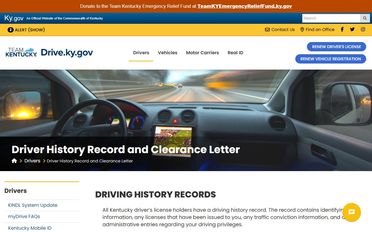 Elliott County traffic court records KYTC driver history records