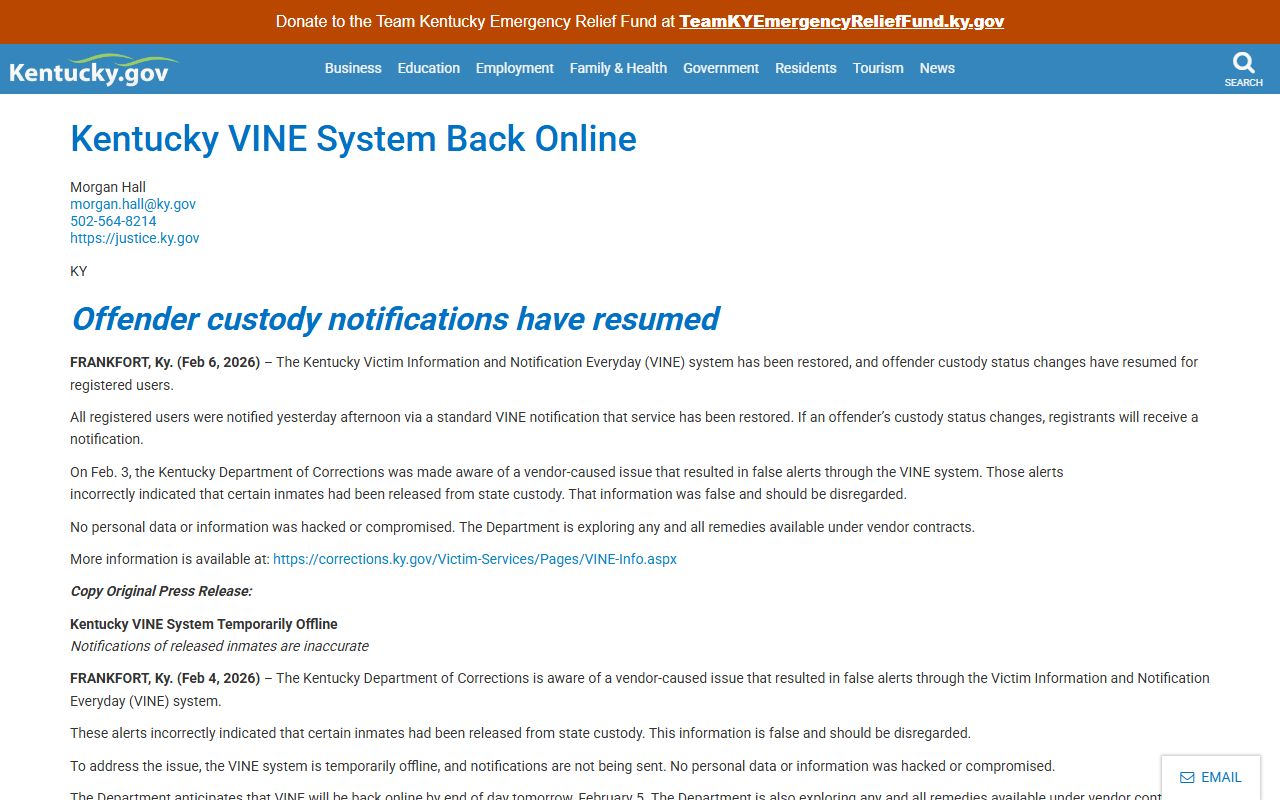 Elliott County warrant records Kentucky VINE service notice