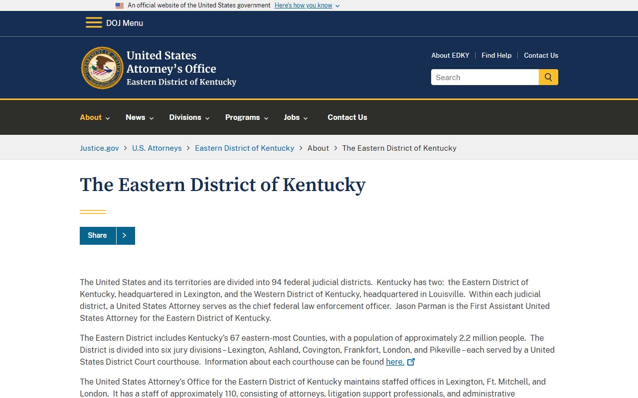 Elliott County warrant records U.S. Attorney Eastern District Kentucky